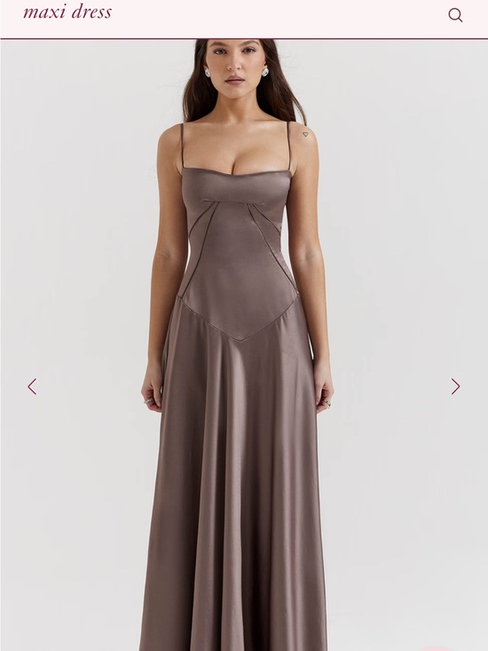 House of CB Dresses & Skirts - House of CB Brown Satin Maxi Slip Dress with Spaghetti Straps